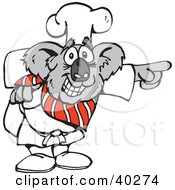 Clipart Illustration Of A Koala Chef Bending Over And Pointing by Dennis Holmes Designs