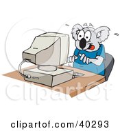 Poster, Art Print Of Koala Chatting Online And Sitting At A Computer Desk