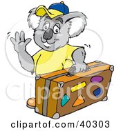 Poster, Art Print Of Traveling Koala Waving And Carrying Luggage