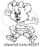 Black And White Coloring Book Page Of A Ballerina Koala