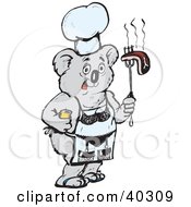 Clipart Illustration Of A Koala Chef Holding Bbq Steak And Wearing A Lingerie Apron