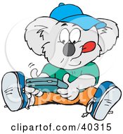 Poster, Art Print Of Koala Student Playing A Hand Held Video Game
