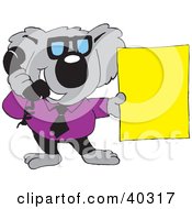 Clipart Illustration Of A Koala Businessman Talking On A Phone And Holding A Blank Yellow Sign by Dennis Holmes Designs