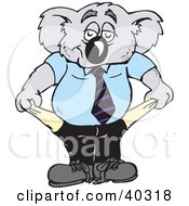 Poster, Art Print Of Broke Koala Businessman Turning Out His Empty Pockets