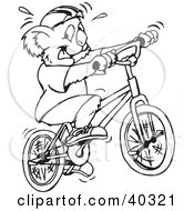 Poster, Art Print Of Black And White Coloring Book Page Of A Koala Riding A Bike