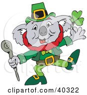 Poster, Art Print Of St Patricks Day Koala Leprechaun Dancing With A Clover
