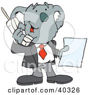 Clipart Illustration Of A Koala Businessman Talking On A Portable Phone by Dennis Holmes Designs
