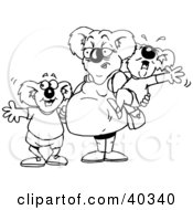Clipart Illustration Of A Black And White Coloring Book Page Outline Of A Pregnant Mother Koala Children