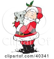Poster, Art Print Of Santa Clause Holding And Cuddling With A Cute Koala