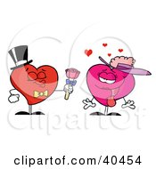 Poster, Art Print Of Amorous Pink Lady Heart Accepting Roses From A Gentleman Heart