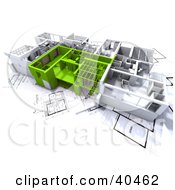 Clipart Illustration Of Green And White 3d Home Floor Plans On Blueprints by Frank Boston #COLLC40462-0095