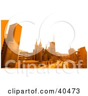Clipart Illustration Of An Orange 3d City Skyline