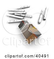 Clipart Illustration Of A 3d Stick Built Home With An Incomplete Roof As Seen From Above With Rolls Of Blueprints
