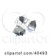 Clipart Illustration Of Three 3d Houses On Blueprints