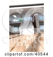 Clipart Illustration Of A White Staircase In An Open Modern Apartment With Gorgeous Wooden Floors