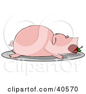 Poster, Art Print Of Roasted Pink Pig With An Apple In Its Mouth Served On A Platter