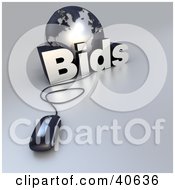Clipart Illustration Of A 3d Computer Mouse Wired To A Silver Globe And The Word Bids