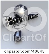 Clipart Illustration Of A 3d Computer Mouse Wired To A Silver Globe And The Word Business