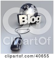 Clipart Illustration Of A 3d Computer Mouse Wired To A Silver Globe And The Word Blog by Frank Boston