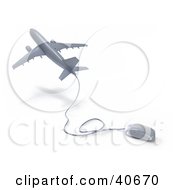 Clipart Illustration Of A Silver 3d Computer Mouse Wired To A Departing Airplane