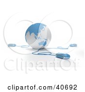 Clipart Illustration Of 3d Computer Mice Extending From A Light Blue Globe