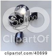 Clipart Illustration Of A 3d Computer Mouse Wired To A Silver Globe And The Word School