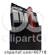 Clipart Illustration Of One Red Binder Standing Out From A Row Of Black Binders