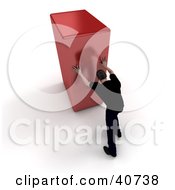 Clipart Illustration Of A 3d Man Pushing A Giant Red Block