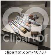 Clipart Illustration Of Colorful 3d Office Markers Resting On Paper Blocks