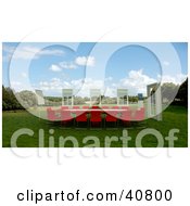 Clipart Illustration Of 3d Windows Around A Red Conference Table In A Green Meadow by Frank Boston