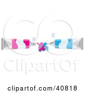 Clipart Illustration Of Pink And Blue Paint Tubes Squirting And Mixing Their Colors