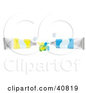 Clipart Illustration Of Yellow And Blue Paint Tubes Squirting And Mixing Their Colors