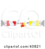 Poster, Art Print Of Red And Yellow Paint Tubes Squirting And Mixing Their Colors
