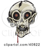 Clipart Illustration Of A Creepy Human Skull With Glowing Red Eyes Dripping Blood And Eyebrow Chin And Ear Piercings