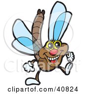 Poster, Art Print Of Happy Brown Dragonfly With Blue Wings