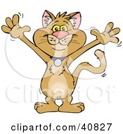 Clipart Illustration Of A Happy Brown Kitty Cat Smiling And Holding His Arms Up by Dennis Holmes Designs