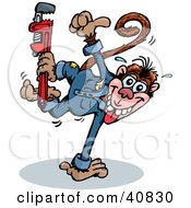 Clipart Illustration Of A Hyper Monkey Character Holding A Monkey Wrench