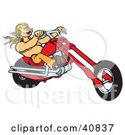 Poster, Art Print Of Blond Biker Chick In A Halter Top Riding Her Red Chopper