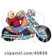 Clipart Illustration Of A Cool Bald Biker Dude Riding His Orange Chopper by Snowy