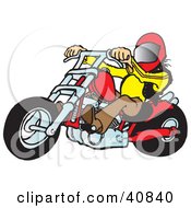 Clipart Illustration Of A Biker Dude In A Helmet Riding A Red Chopper by Snowy #COLLC40840-0092