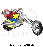 Clipart Illustration Of A Cool Motorcycle Dude With A Beard Riding His Yellow Chopper by Snowy #COLLC40842-0092