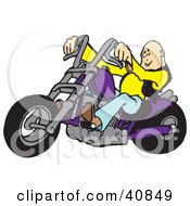 Poster, Art Print Of Cool Bald Biker Dude Driving His Purple Chopper