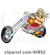 Clipart Illustration Of A Blond Biker Chick In A Halter Top Riding Her Orange Chopper
