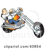 Poster, Art Print Of Cool Balding Biker Man Riding His Orange Chopper
