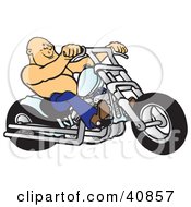 Poster, Art Print Of Bald And Shirtless Biker Dude Riding His Chrome Chopper
