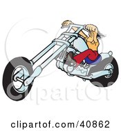 Clipart Illustration Of A Tough Biker Dude Resting His Arms On His Chopper Handles While Taking A Ride On His Chrome Motorcycle