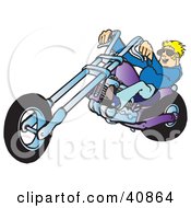 Poster, Art Print Of Young Blond Biker Dude In Shades Riding His Purple Chopper