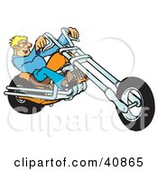 Poster, Art Print Of Young Blond Biker Dude In Shades Riding His Orange Chopper