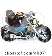 Clipart Illustration Of A Cool Motorcycle Dude With A Beard Riding His Black Chopper by Snowy #COLLC40871-0092
