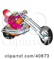 Poster, Art Print Of Biker Dude In A Helmet Riding An Orange Chopper